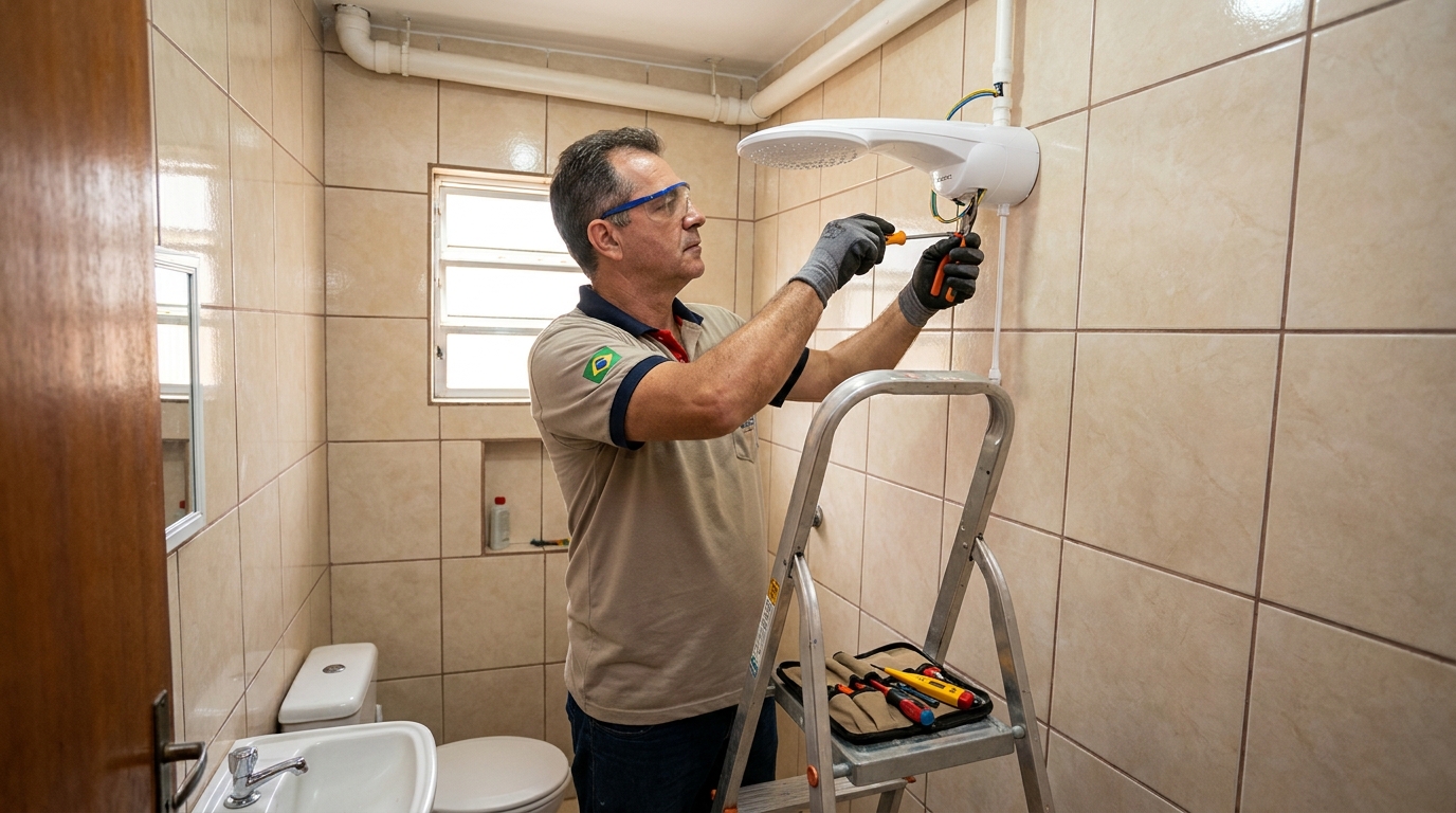 Instalação de chuveiro no banheiro em Ipatinga‑MG