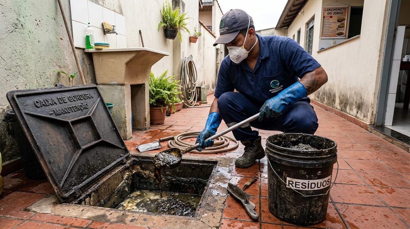 Remoção de resíduos da caixa de gordura em Ipatinga‑MG